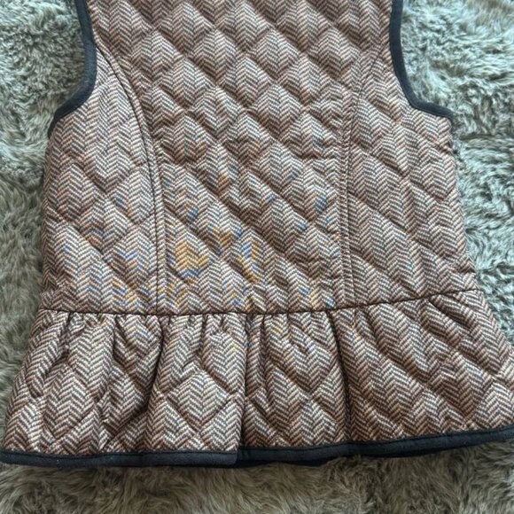 Janie and Jack Girls Quilted Tweed Vest 5-6 | Brown Herringbone Peplum Gilet - Picture 8 of 9